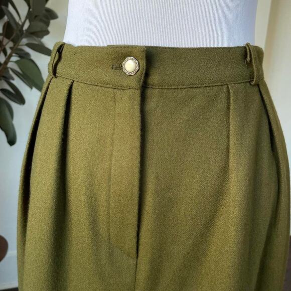 Vintage Moss Olive Green Wool Pencil Skirt - Picture 2 of 6